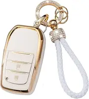 ontto TPU Car key fob cover Compatible with Toyota Land Cruiser 200 300 Prado Crown Yaris Cross Hilux Innova Fortuner Camry key holder Smart case Shell keyring keychain styling accessories 2 buttons A