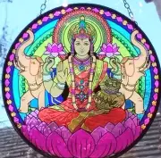 LAKSHMI SUNCATCHER, 6" Stained Glass Look PROSPERITY Goddess Suncatcher