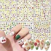 Fruits Nail Art Stickers, Holographic 3D Self-Adhesive Nail Sticker Design, Mixed Cherry Watermelon Strawberry Lemon Nail Decals Supplies for Women Girls Manicure Charms Decorations DIY Transfer Decal