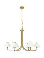 Alana 6 Light Pendant in Brass with White Linen Shade