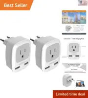 Ultra-Compact Multi-Device European Travel Plug Adapter - 2 Pack with USB Ports