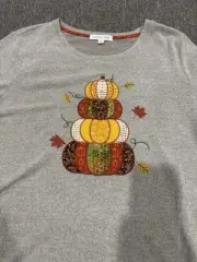 Clover & Pine Taupe Pumpkin Stack Fall Top New nwt 2X Tee T Shirt