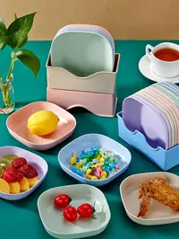 在飛比找松果購物優惠-日式北歐風格吐骨頭盤馬卡龍色塑料小盤子通用家庭用餐桌收納底座