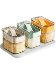 Set of 3 Glass Condiment Jars with Dustproof Lids - 10oz Airtight Containers for Spices & Seasonings