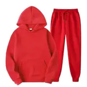 Sweatpant Set Jogger Sweatsuits Pullover Hooded Drawstring Tops Red L