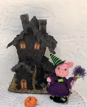 Crochet amigurumi Piggy Pig Piglet Halloween witch green decor 6"