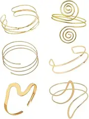 [ItsStarred] Minimalist Arm Cuff Gold, Upper Arm Cuff Bangle Bracelet, Arm Jewelry for Women, Adjustable Armband Set 6 Pieces