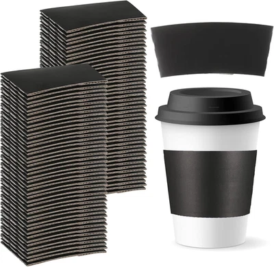 100 Pcs Black Coffee Sleeves Disposable Coffee Cup Sleeves Corrugated Kraft Pape