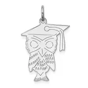 Sterling Silver Rhodium-Plated Owl Polished Charm