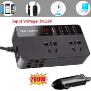 Car Power Inverter 12V to 220V Converter 200W 4USB Port Multi-function Charging