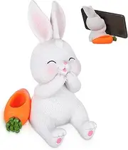 LIFKOME Cute Resin Rabbit Phone Stand Multi Function Smartphone Holder and Aroma Diffuser for Desktop Adorable Bunny Figurine for Living Decor Portable and Lightweight Design