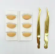 Alluring Tweezers & 3 Pairs Replacement Soft Silicone Eyelids for Mannequin Head Eyelash Extension Practice - Durable and Realistic Training Tool (6 pairs of eyelids & gold tweezer pair)