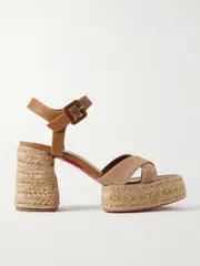 [Christian Louboutin] Christian Louboutin - Calakala 70 Nubuck And Suede Espadrille Platform Sandals - Tan - IT39 IT 39 Brown