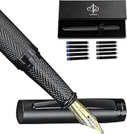 Matte Black Forest Fountain Pens Set, Medium Nib Fancy Pen for Smooth Writing, Best Pen Gift Set for Men & Women, Business Professional Pen for Work, Nice Ink Pen with 5 Black & 5 Blue Ink Refills