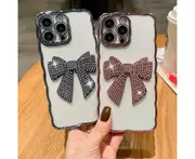 Compatible with iPhone 14 Case for Girls Cute Crystal Charms Clear Soft Cover - Blue