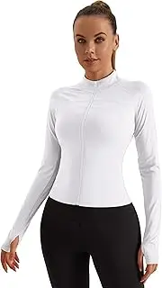 ZIRUU Womens Gym Tops Long Sleeve Sports T-Shirt Fitness Workout Yoga Crop Tops Ladies Running Tee Shirts Zip Breathable Activewear with Thumb Holes