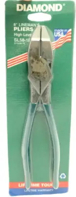 Vintage DIAMOND 8" Lineman's Pliers SL58-1PH High Leverage Cushion Grips USA NOS