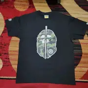 New Large Bape Big Head Color Camo Zip Tee Black T-Shirt Slim With Bag Rare