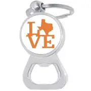 Texas Love Orange White Bottle Opener Keychain - Metal Beer Bar Tool Key Ring