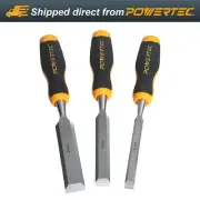 POWERTEC Wood Chisel 3 Piece Set - 1", 3/4" & 1/2" Bevel-Edge Bench Chisels