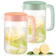 2Pcs Plastic Pitcher with Lid Large Clear Water Carafe Jug Ice Tea Pitcher Le...