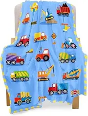 BOOPBEEP Construction Toddler Blanket for Boys Girls Lightweight Baby Kids Blanket Cute Soft Small Truck Car Blankets Comfy Fleece Flannel Plush Blue Throw Blankets Gifts 40x50