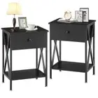 Nightstands, Modern End Side Tables,Night Stand with Drawer Set of 2 Black