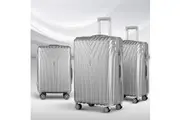 Wanderlite 3pc Luggage Trolley Set Suitcase Travel TSA Hard Case Carry On Silver Lightweight