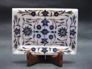 6 x 4 Inches White Marble Serving Tray Lapid Lazuli Stone Inlay Work Pizza Tray
