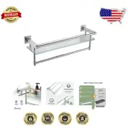 Durable Brushed Nickel Bathroom Shelf | Wall-Mounted Glass with Towel Bar
