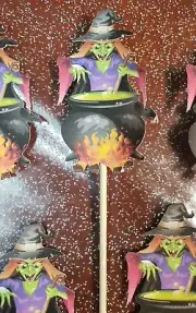 8 Handmade Halloween Witch Cauldron Hocus Pocus Cupcake Toppers, Appetizer Picks