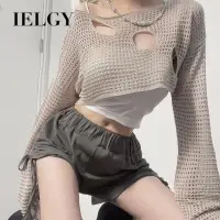 在飛比找蝦皮商城優惠-IELGY 韓版辣妹風針織鏤空女上衣