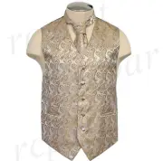 New Brand Q polyester men's Paisley Vest Tuxedo Waistcoat_Necktie caramel formal