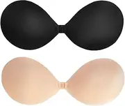 [YUEIODDKL] Adhesive Bra Push Up Bra Backless Strapless Bra Backless Bra Reusable Invisible Bra Silicone Push Up Bra Strapless Skin Friendly Self-Adhesive Bra for Eel Backless Clothing, Skin colour, black, One