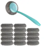 15x Kitchen Cleaning Stainless Steel Sponge Scrubbers with Handle Scouring Pad