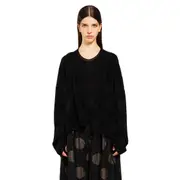[UMA WANG] Cotton Silk Polkadot Cardigan Black