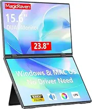 (No Driver Need) MagicRaven Portable Monitor, Dual 15.6" 1080P Triple Laptop Screen Extender, Foldable VESA Mountable Computer Monitor, Travel Extended Display for Wins, Mac OS, Android and Linux