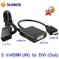 在飛比找PChome24h購物優惠-SUNBOX 2埠HDMI 轉DVI 訊號轉換切換器(VCW