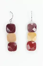 Mookaite 10mm Square Burgundy Gemstone Earrings .925 Sterling Silver 1 1/2"