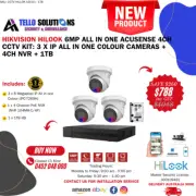 HK Hilook 6MP AIO Acusense 4CH CCTV Kit: 3x KIP AIO CAM+4CH NVR+1TB HD