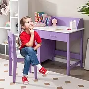 Costway Kids Desk & Chair Set, Children School Learning Table w/Hutch, Drawer & Storage Cabinets, Students Writing Computer Workstation for Bedroom & Study Room, Ideal for Boys & Girls