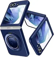 for Samsung Galaxy Z Flip6 Case with Ring,Compatible with Magnetic,PC Hard Protective Cover,with Stand Function,360° Rotating Magnetic,Simple Durable Slim Fit Phone Case 6.7inch,Blue JUS15-22