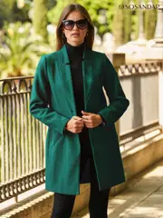 Sosandar Green Faux Wool Notch Neck Coat (612002) | $288