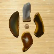 4 Agate Rock Slices Thick Cut Polished Geode Stones Brown & Gray Banded Crystals