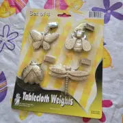 VTG Set Of 4 Dragonfly Bee Butterfly Lady Bug Metal Table Cloth Weighted Clips