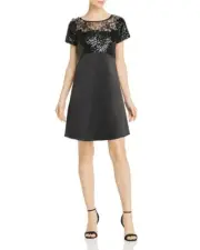 $330 Aidan Mattox Sequin & Charmeuse Short-Sleeve Trapeze Cocktail Dress Size 2M