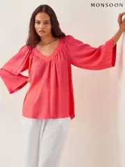 Monsoon Orange Chloe Relaxed Crinkle Blouse (W27488) | $113