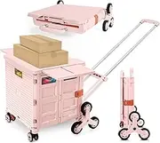 Foldable Utility Cart with Stair Climbing Wheels,Collapsible Rolling Crate with Magnetic Lid Telescopic Cover,Adjustable Telescoping Handle,360° Rotate Wheel Hand Cart for Teacher Shopping Moving