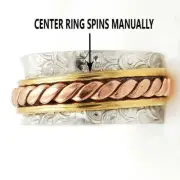 Three Tone Meditation Spinner 925 Solid Sterling Silver Band Ring Sz 6.5