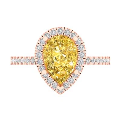 2.38Ct Pear Cut Yellow Gemstone Gold Halo Engagement Promise Statement Ring